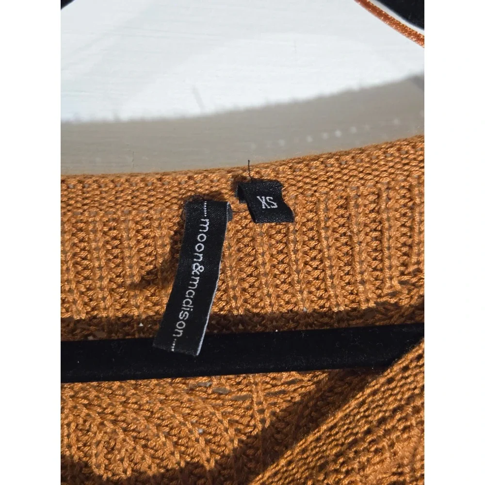 Moon & Madison Brown Chevron Pointelle Knit Oversized Dolman Sweater Womens XS - Picture 2 of 4